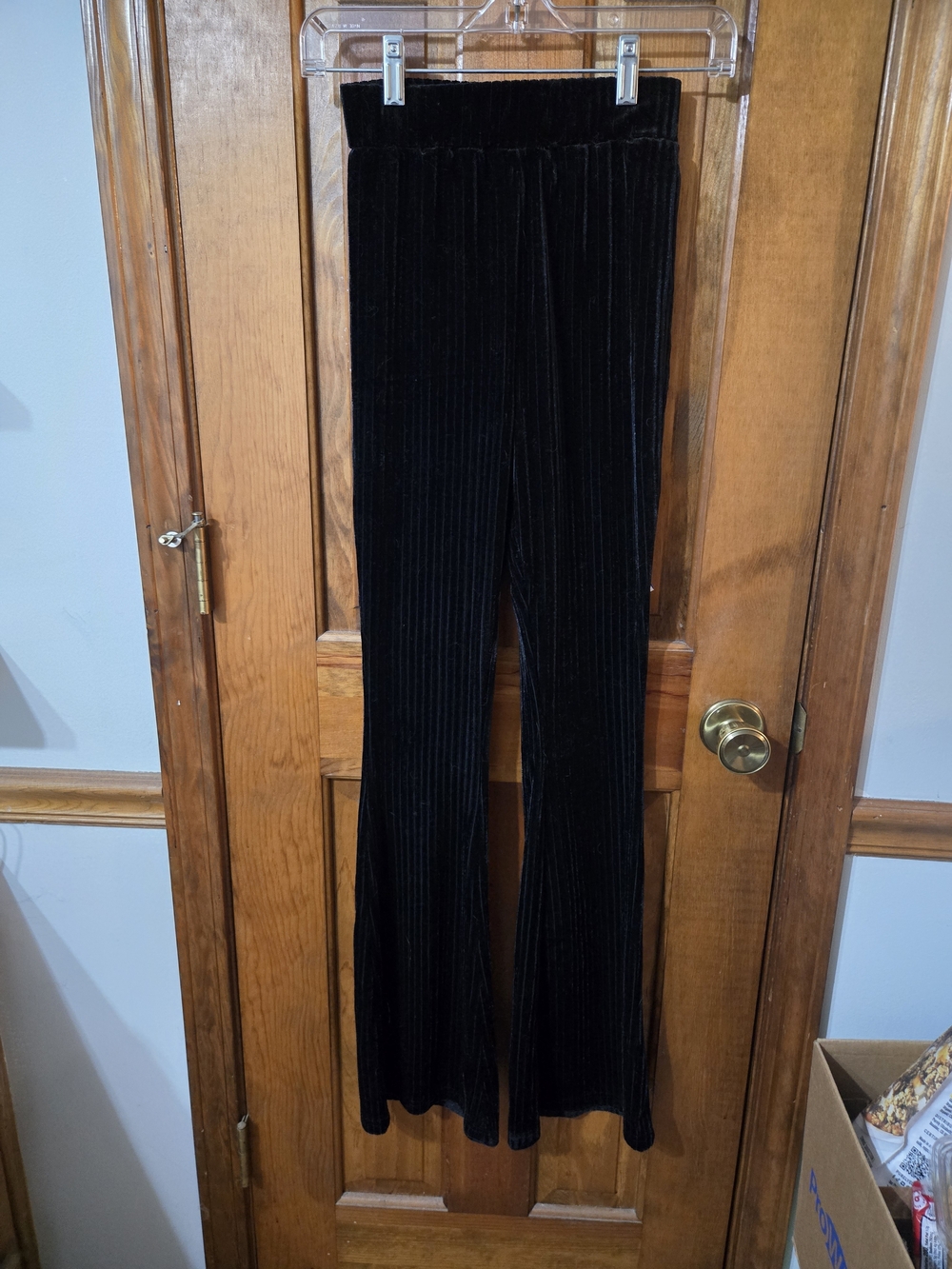 Black Velvet Ribbed Flared Pants